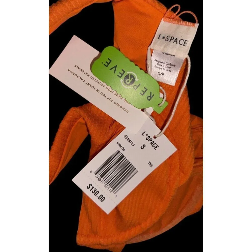 L*Space Bitsy Recycled Plastic High-Waist Ribbed Bikini Top S/P Bright Orange